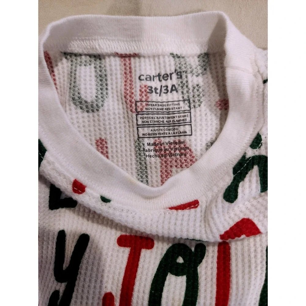 Carters Toddler 3T Holly Jolly Christmas Thermal Pajama Set Red Green White 2PC